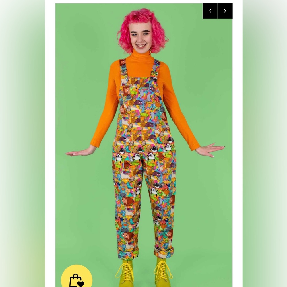 Run and Fly dungarees (overalls) collaboration with Katie Abby. Sz 3xs (unisex)